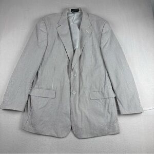 Haspel Mens Seersucker Blue White Sport Coat Blazer 46L Cotton Preppy Coastal